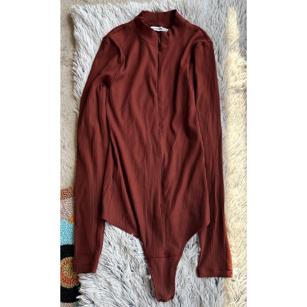 Abercrombie & Fitch Terracotta‎ Brown Ribbed Zip Up Bodysuit